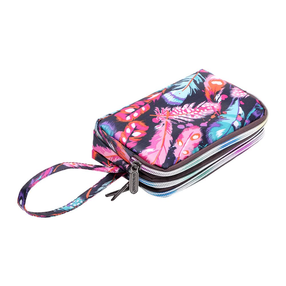 Women Handbag Print Canvas Wristlet Bag, Three Layer Long Wallet, Large Capacity Coin Purse, Waterproof