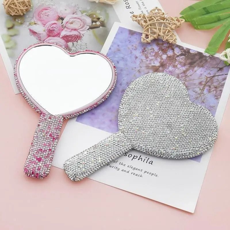 Luxe Diamond Heart Handheld Vanity Mirror