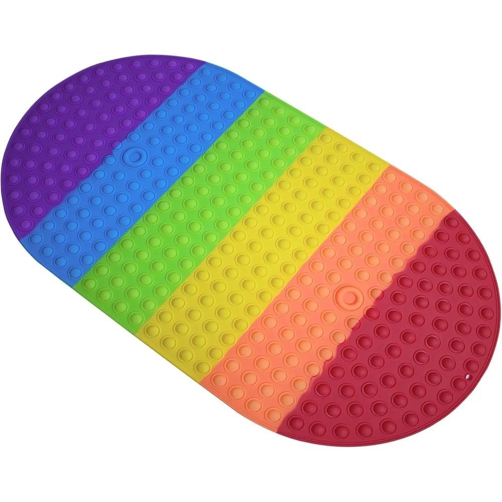 Colorful Silicone Non Slip Bathtub Mat with Suction Cups & Pop Bubbles - Soft, Foldable, Machine Washable