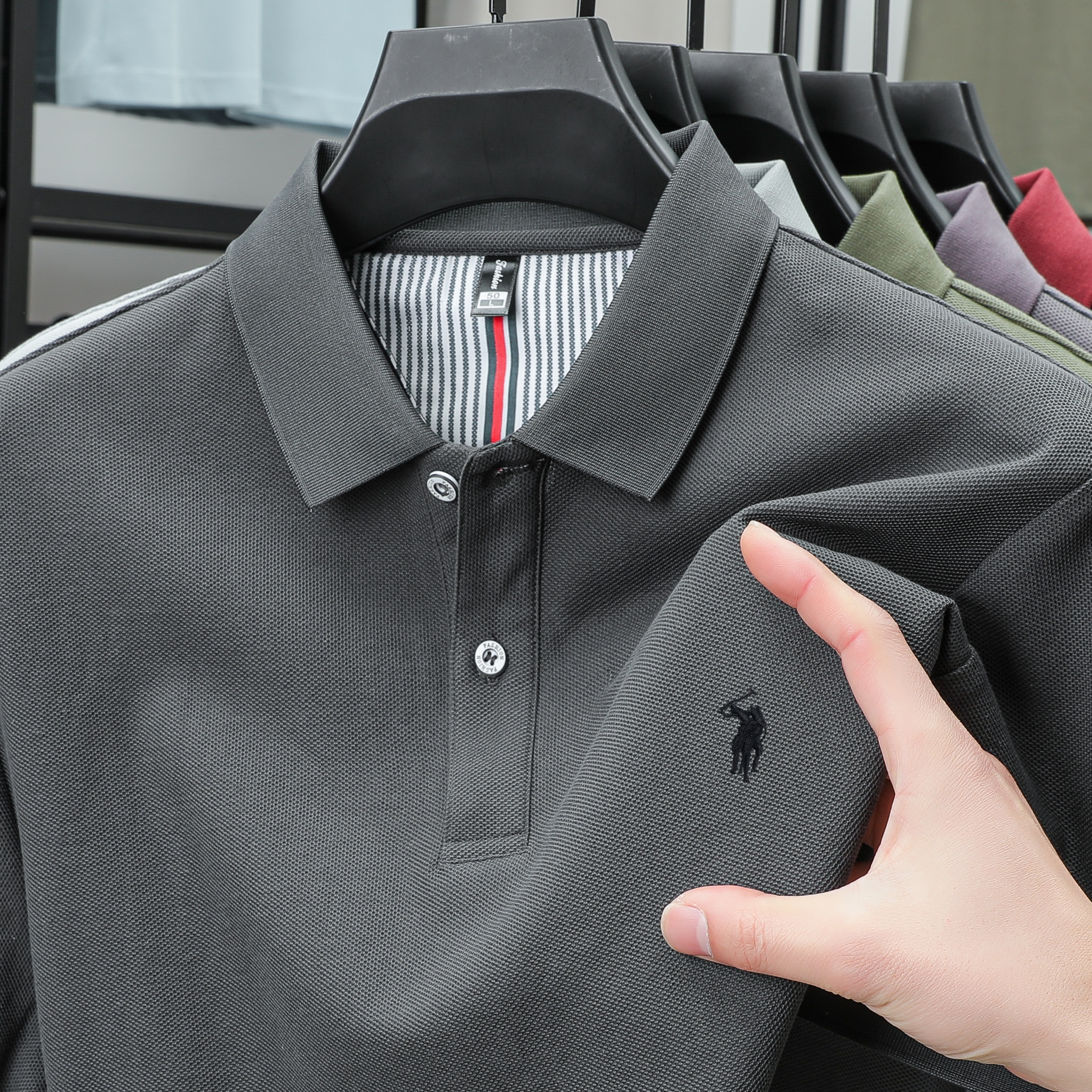 Men's Cotton Polo Shirt with Embroidery Breathable Business Casual Summer Fit