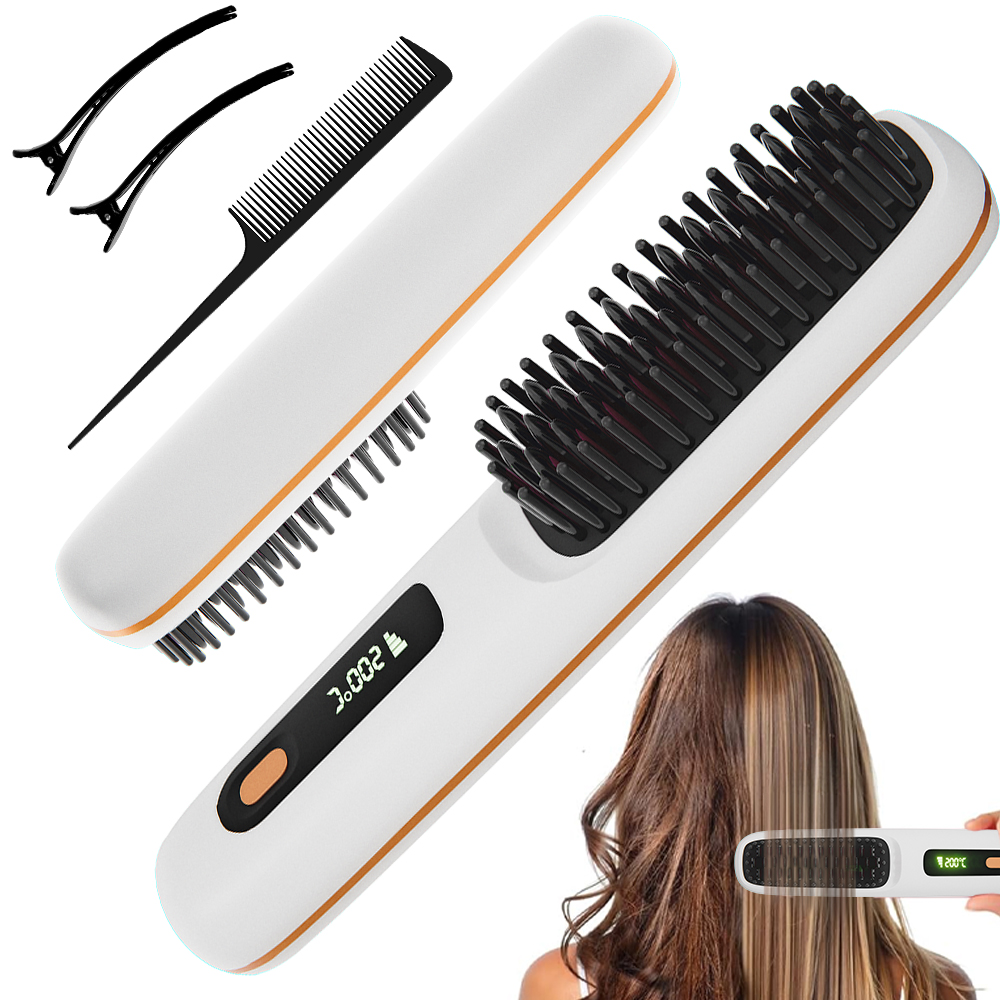 Rechargeable Ionic Hair Straightener Brush Fast Heating Portable Styling Comb