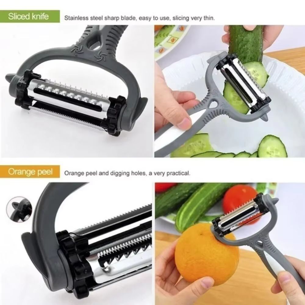 3-in-1 Multifunctional Rotary Peeler – 360° Swivel Vegetable & Fruit Peeler, Cutter, and Slicer