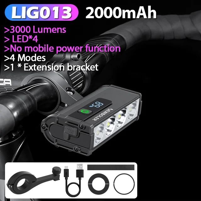 Rechargeable Bicycle Headlight 3000–10000 Lumens Waterproof Cycling Lamp with Power Bank Function