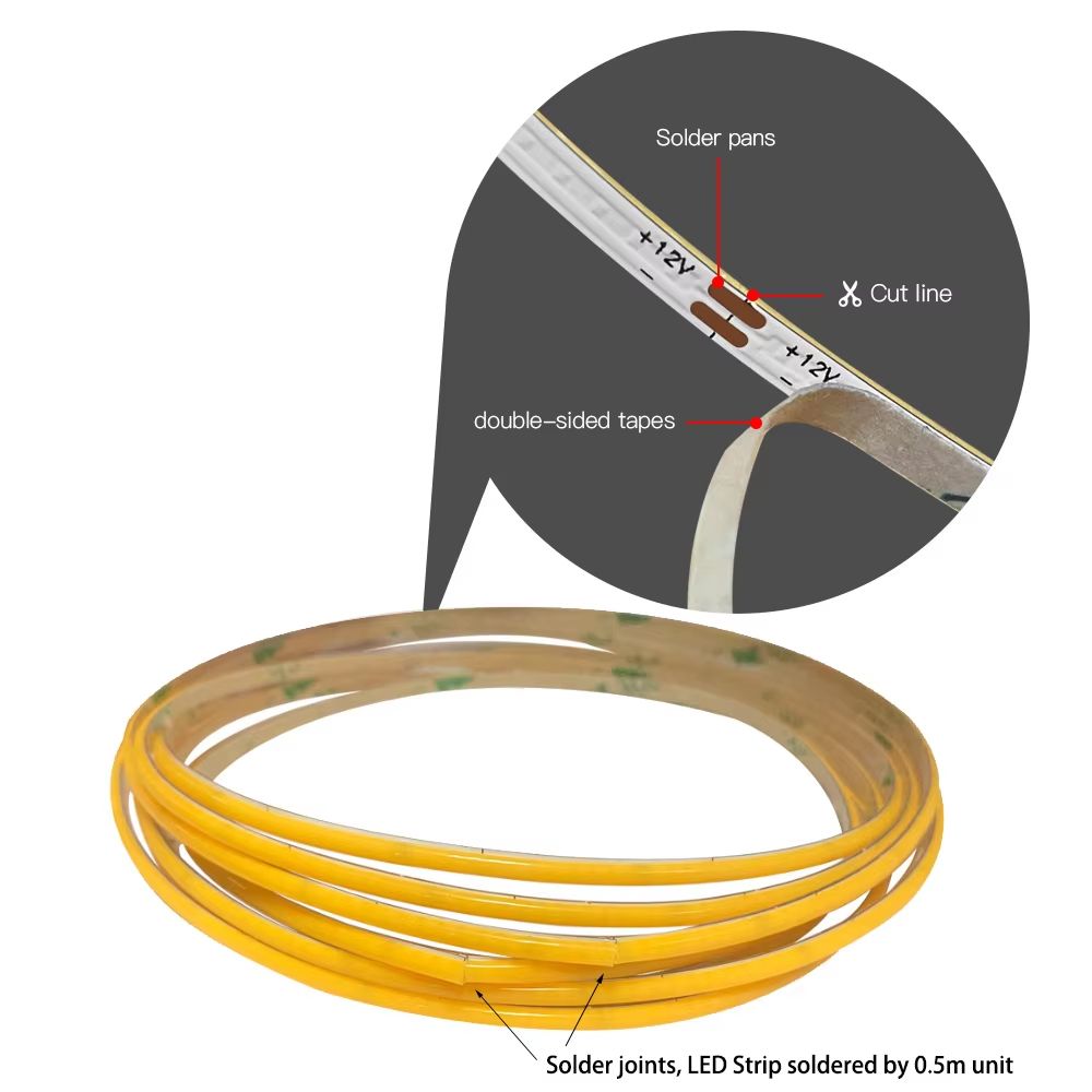 SlimGlow 3 mm Ultra Thin COB LED Strip Light (12V High Density)