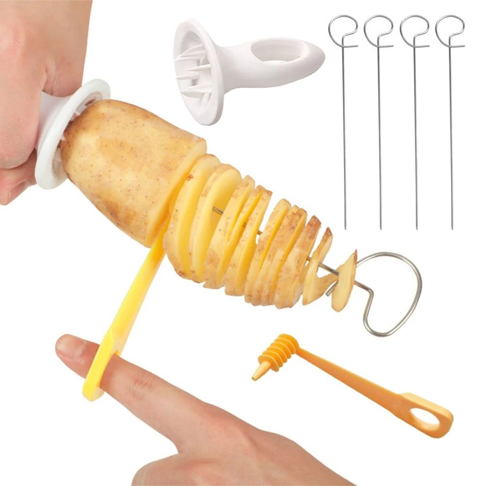 Creative Stainless Steel Rotate Potato Slicer and Twisted Spiral Cutter Kitchen Gadget Set