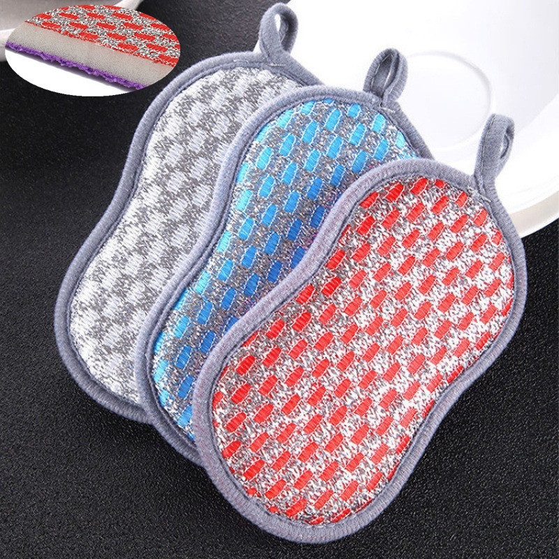 Heavy-Duty Double-Sided Sponge Scrubber, Ideal for Kitchen Dishwashing & Cleaning Tasks