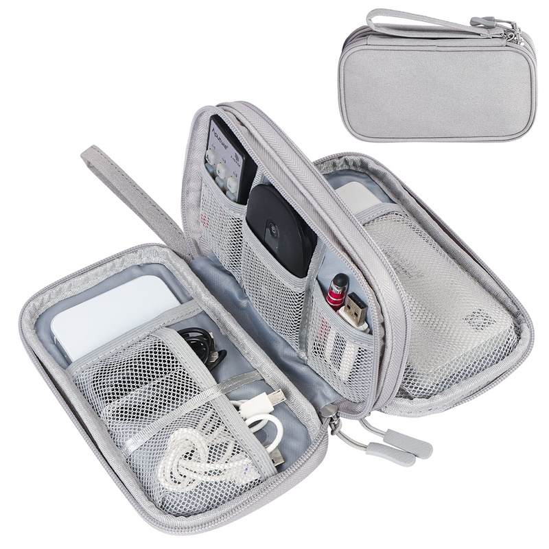 Portable Waterproof Cable Storage Bag Travel Organizer with Double Layers for USB, Cord, and Charger