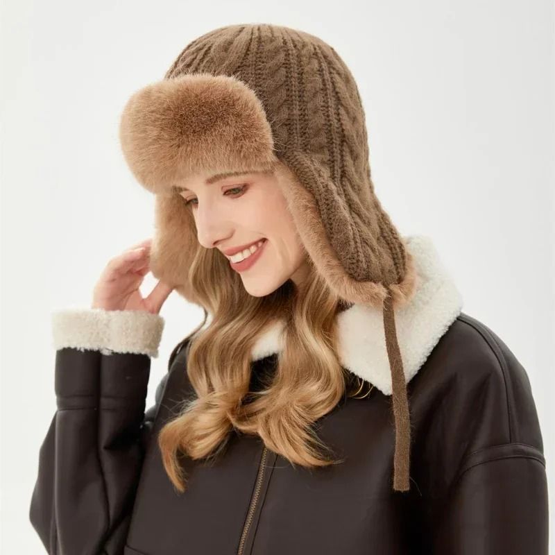 Thickened Knit Earflap Plush Winter Hat