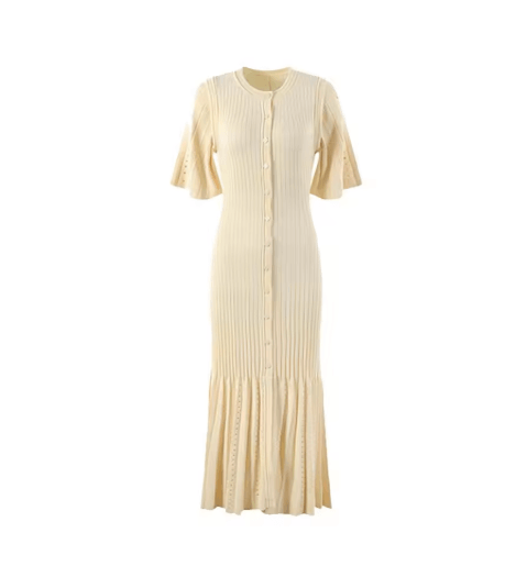 French Elegant Knitted Mermaid Dress Slimming Hollow Fish Tail Midi Dress