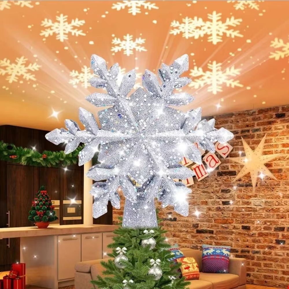 Rotating Snowflake LED Christmas Tree Topper 3D Projector Light