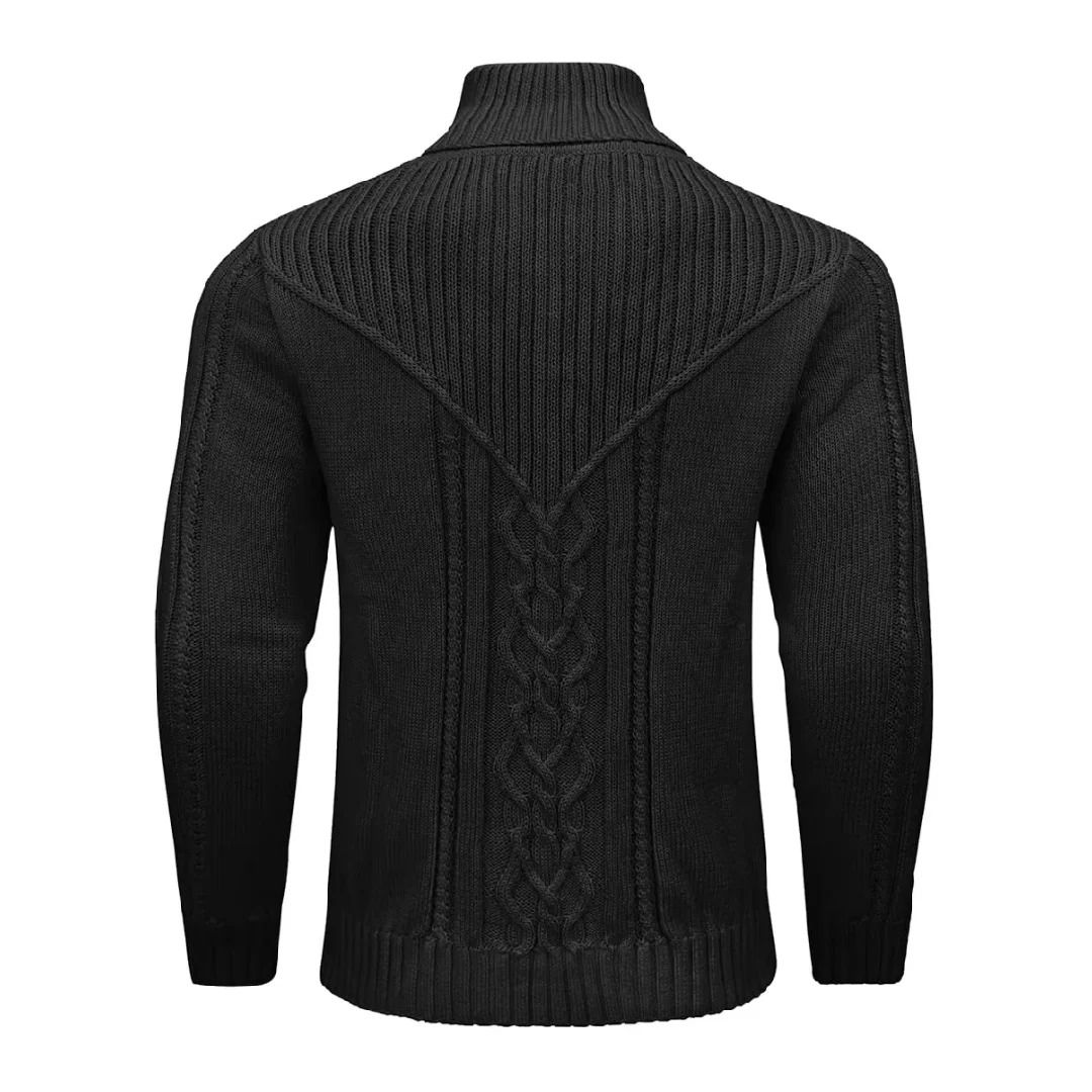 Men Shawl Collar Cable Knit Pullover Sweater Fleece Woolen Solid Color
