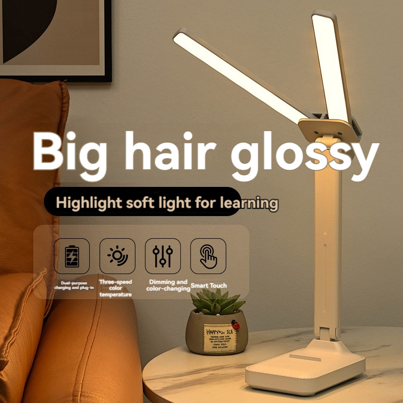 Foldable Dimmable Dual Head LED Desk Lamp, USB Rechargeable Battery, Night Light for Bedroom