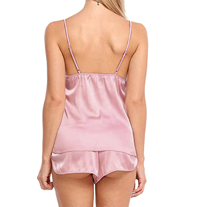 Sexy Ice Silky Pajamas for Women, Black Gray Camisole and Shorts, Comfortable Nightclothes Sleepwear for Casual Summer