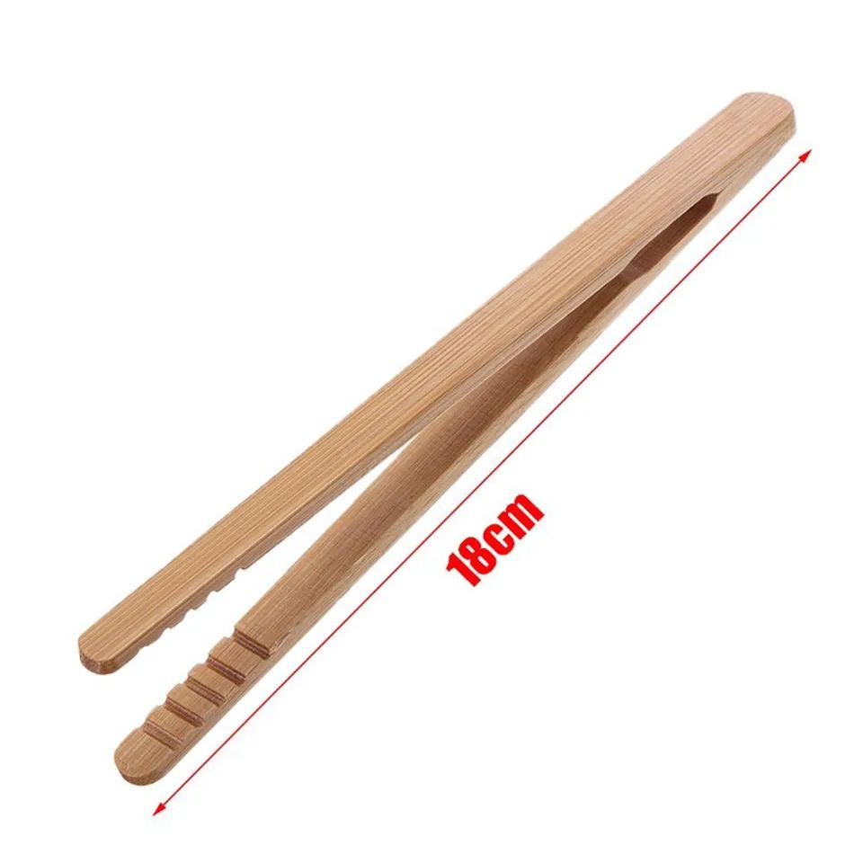 2 Pcs Bamboo Wooden Kitchen Tongs – Eco-Friendly 7 inches Toast, Salad & Tea Serving Tongs