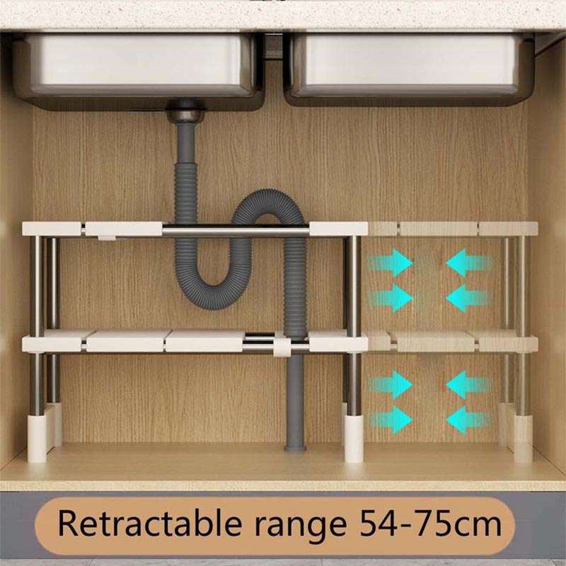 Stack able Storage Rack, Wardrobe Layered Partition Rack, Closet Sorting Shelves, Telescopic Sink Holder