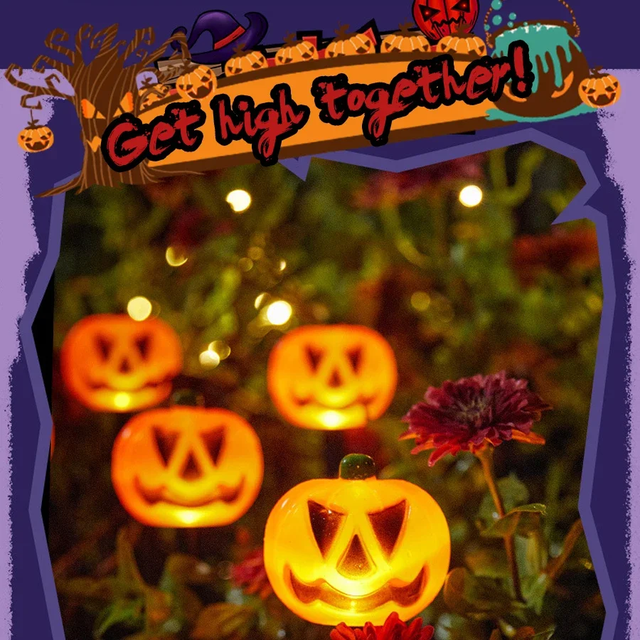 Halloween Decorative Torch Outdoor Solar Lights Pumpkin Lamp, Waterproof Floor Mounted Lawn Garden Courtyard Lanterns