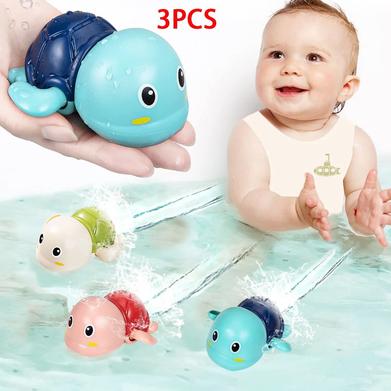 3PCS Baby Bath Toys Clockwork Swimming Turtle Water Playing Toy
