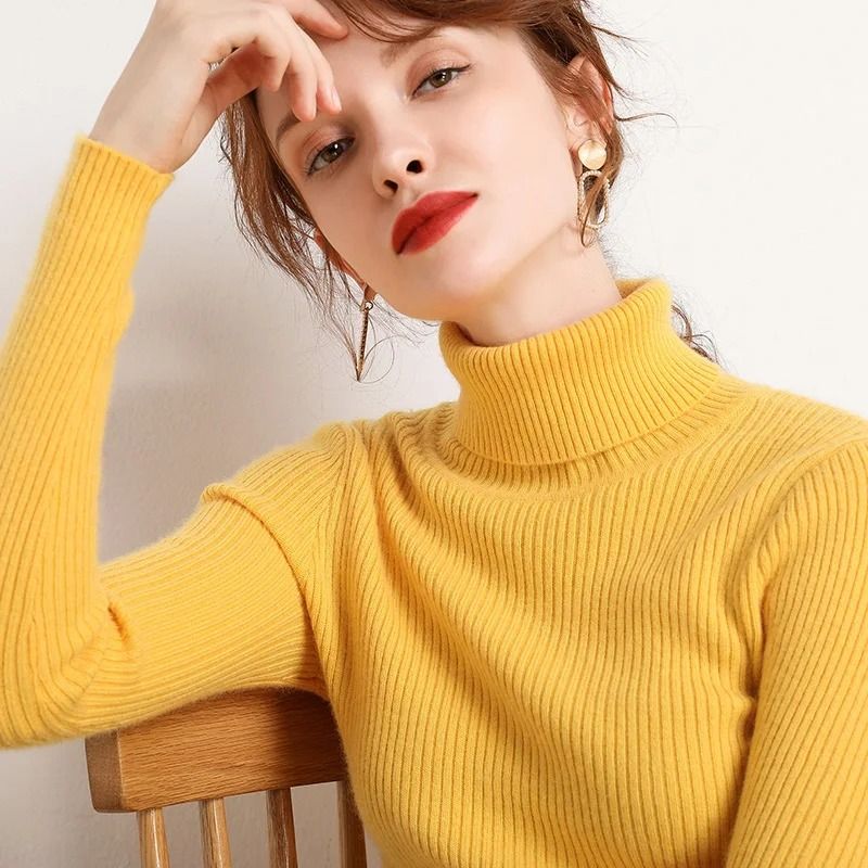 Womens Fall Turtleneck Sweater Knitted Soft Pullover Cashmere Jumper