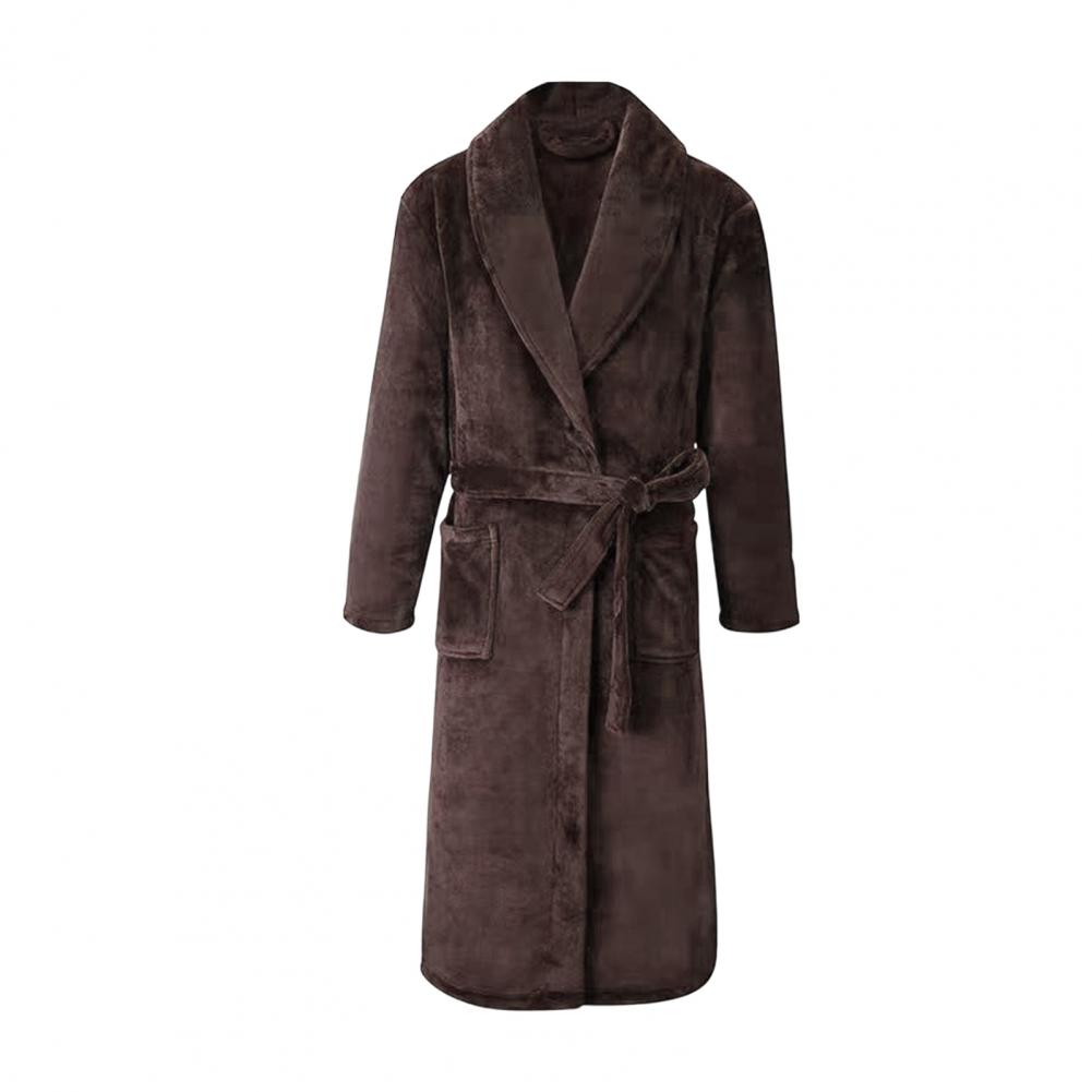 Men Medium-Length Home Bathrobe Sleepwear, Plush Flannel Winter Bathrobe with Belt, Soft Bathrobe Lady