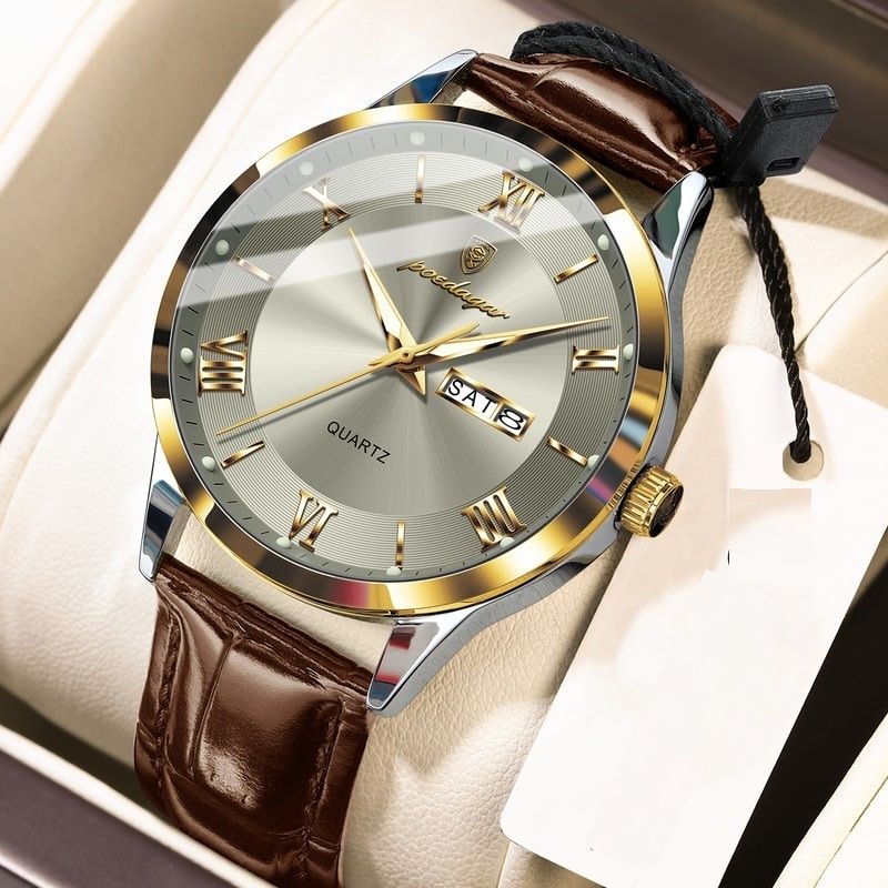 Luxury Business Wristwatch For Men, Date Week Leather Quartz Male Watch, Waterproof Luminous Fashion Men Watches