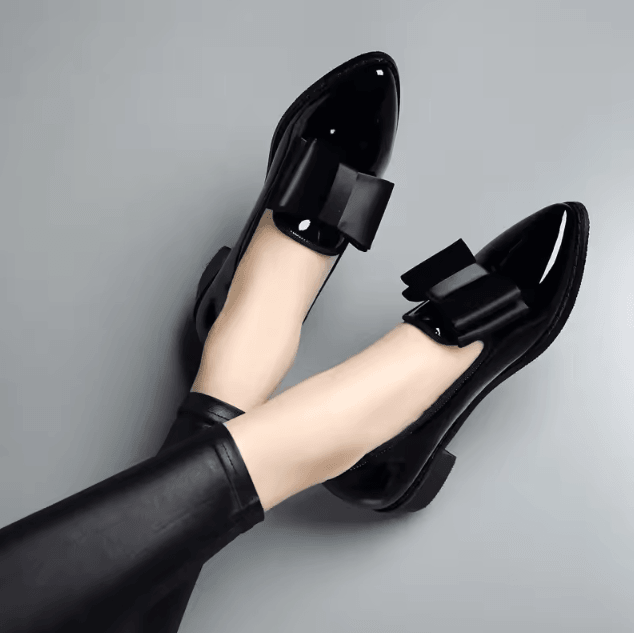 Womens Bow Pointed Toe Loafers – Patent Leather Slip-On Flats for Casual & Office Wear