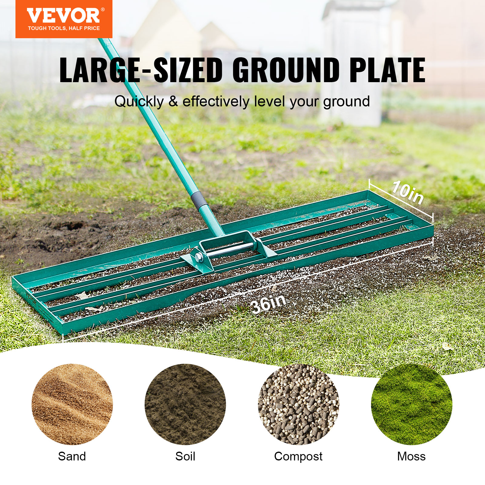 Heavy duty Lawn Leveling Rake, steel extended handle lawn leveler for garden, golf lawn, farm care