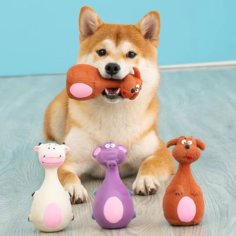 Durable Squeaky Dog Toy Rubber Chew Animal Toy for Small & Large Dogs