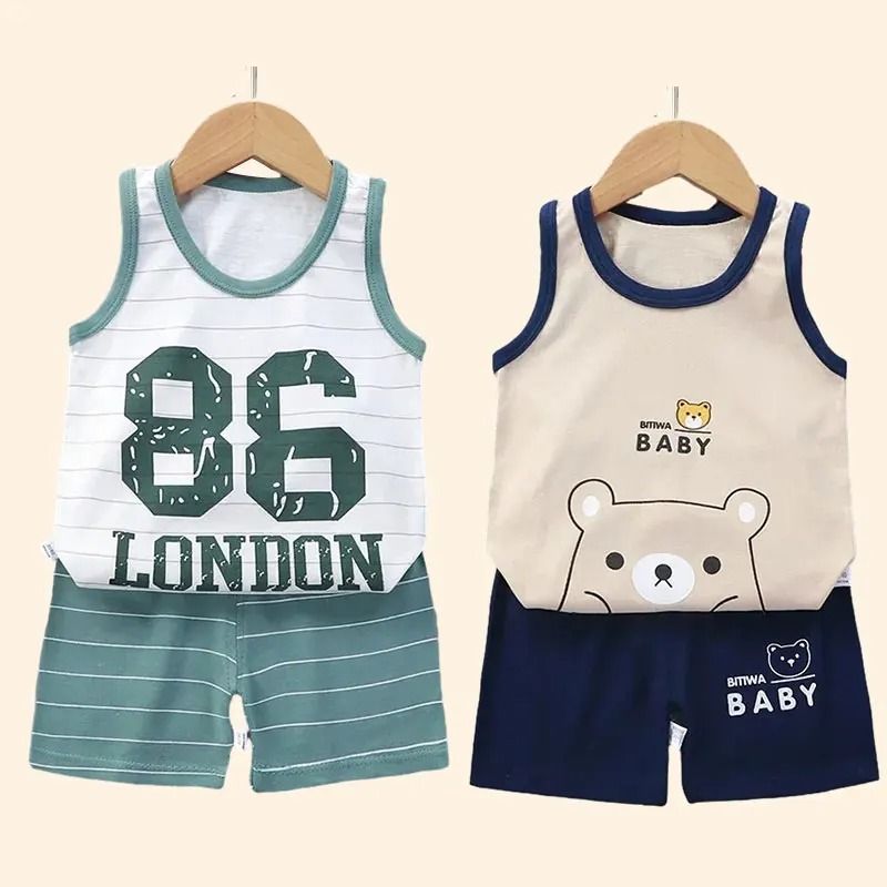 Kids Summer Outfit Baby Cotton Clothes Set with Sleeveless Top and Shorts