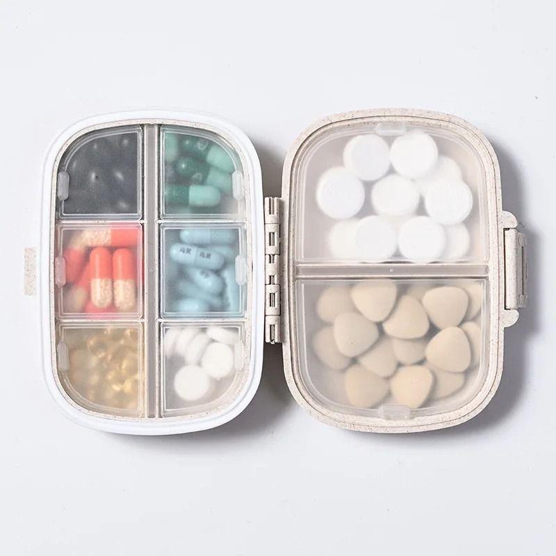 8 Grids Wheat Straw Travel Pill Box – Sealed & Moisture-Proof Medication Organizer