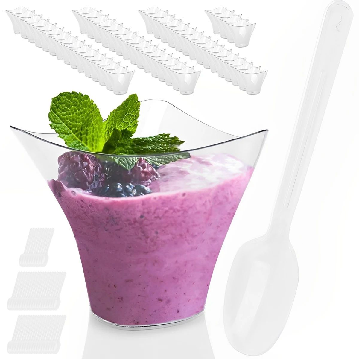 Clear Mini Dessert Cups with Spoons – Reusable Parfait & Appetizer Cups (50-Pack)