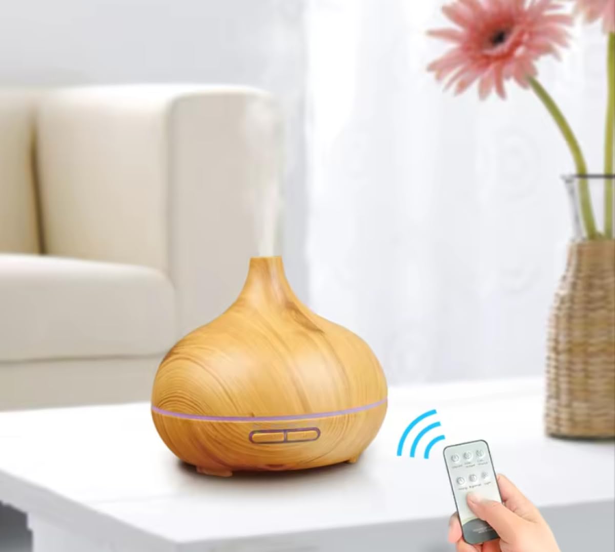500ml Ultrasonic Essential Oil Diffuser – Wood Grain Aroma Humidifier with Remote Control & 7-Color LED Light