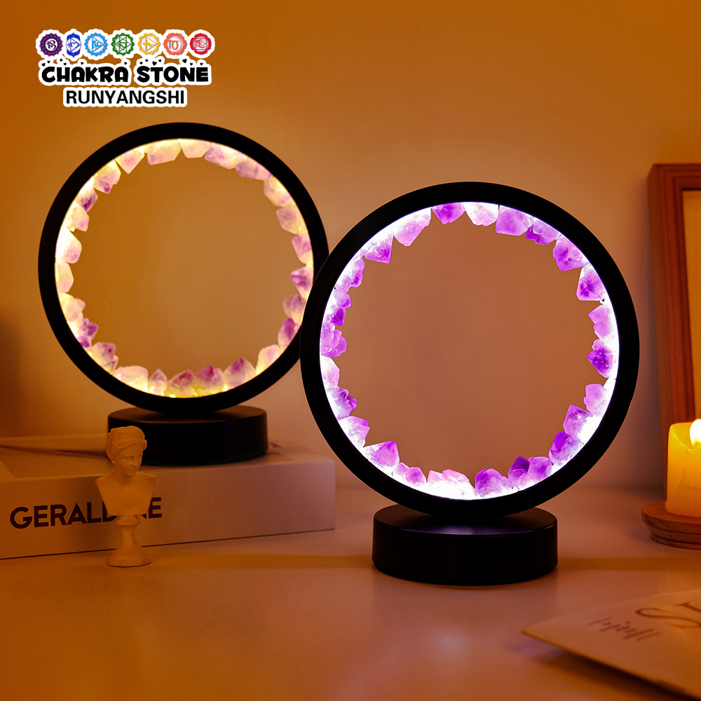 Natural Amethyst Crystal Lamp, 7' LED Gemstone Night Light for Healing Room Decoration, Home Decor