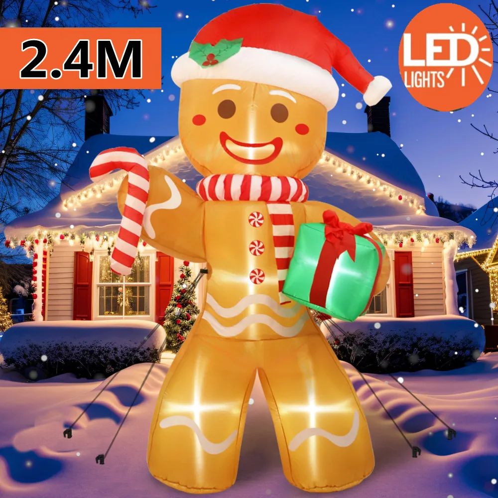 8FT Inflatable Gingerbread Man Christmas Yard Decoration with LED Lights