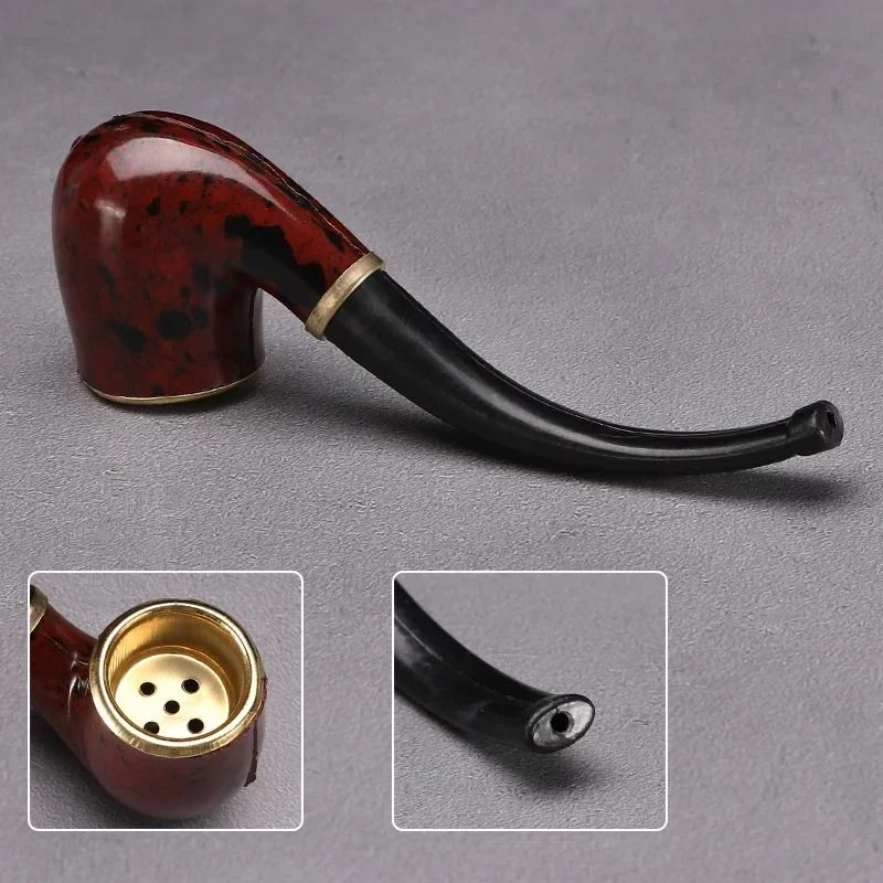 ClassicCraft Imitation Wood Resin Smoking Pipe with Copper Bowl