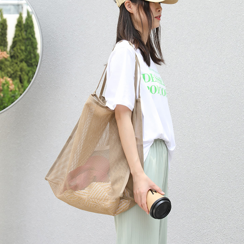 Womens Mesh Beach Tote Large Capacity Summer Travel Shoulder Bag