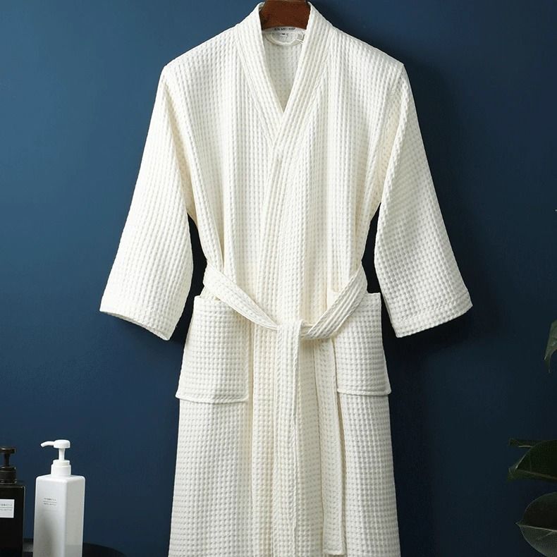 Cotton Waffle Kimono Bathrobe Yukata Style Couple Loungewear
