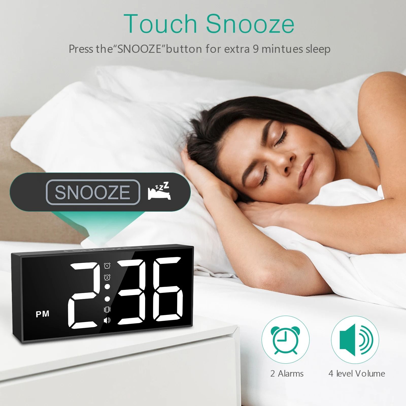 Vibrating Bed Shaker Alarm Clock | 7.5 in Large LED Display