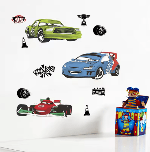 3D Cars Wall Stickers Lightning McQueen Kids Room Cartoon Decals