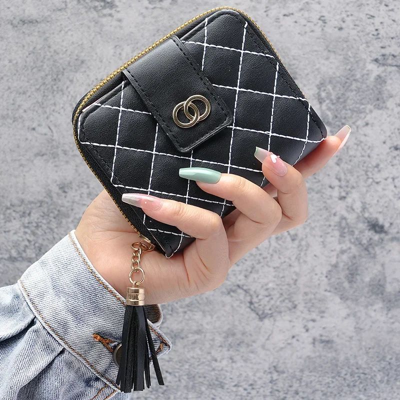 Premium Womens Minimalist Short Wallet – Large Capacity Purse with Tassel Accent