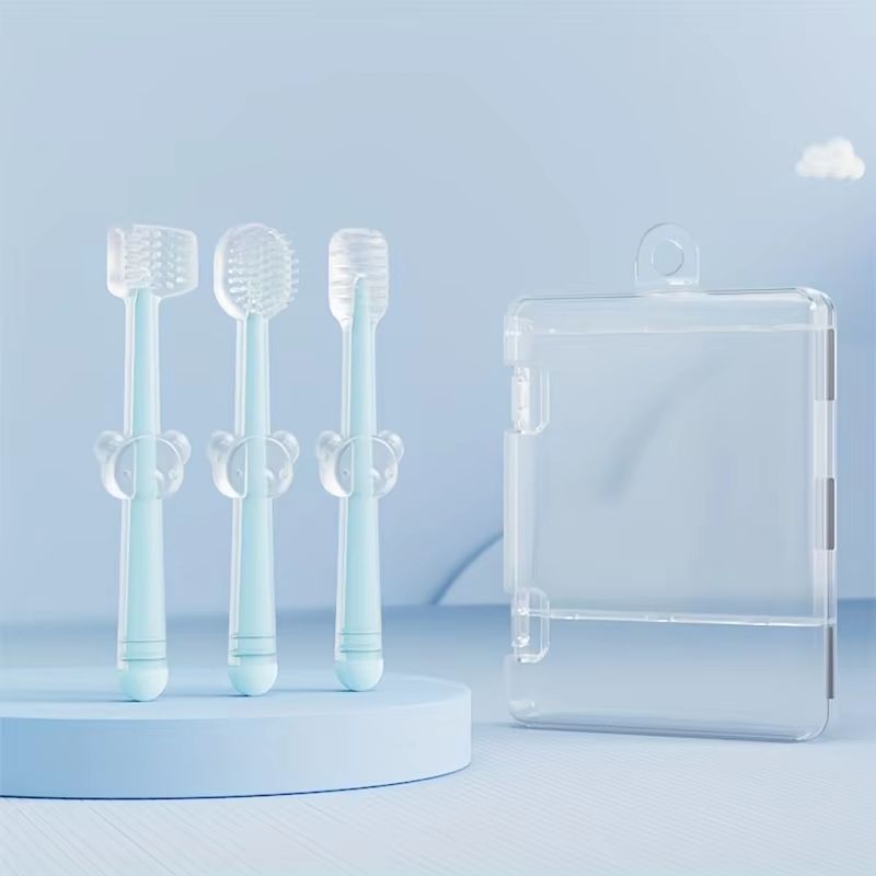 3-Piece Portable Silicone Baby Toothbrush Set with Travel Case
