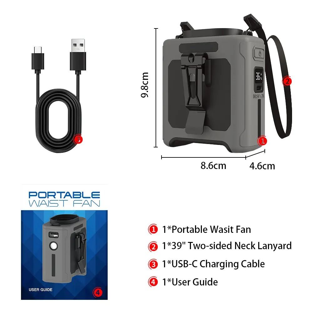 10000mAh Waist Fan 5 Speeds with Light Wearable Neck Fan