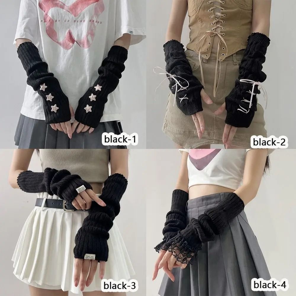 Elegant Lace-Trimmed Knitted Arm Warmers - Lolita & Harajuku Style