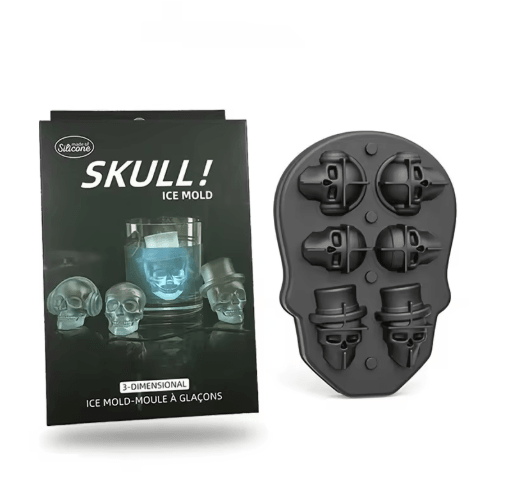 3D Skull Ice Cube Tray – 10-Cavity Silicone Skull Mold with Funnel for Whiskey & Baking