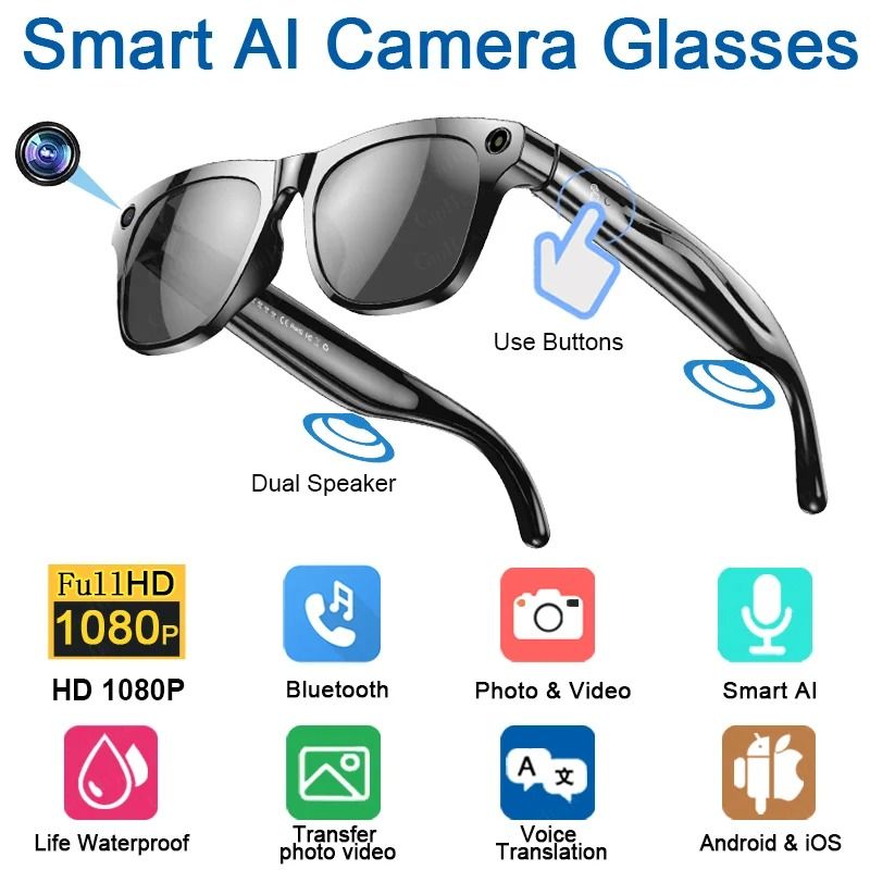 4K HD AI Smart Glasses with Camera and Bluetooth Call Function