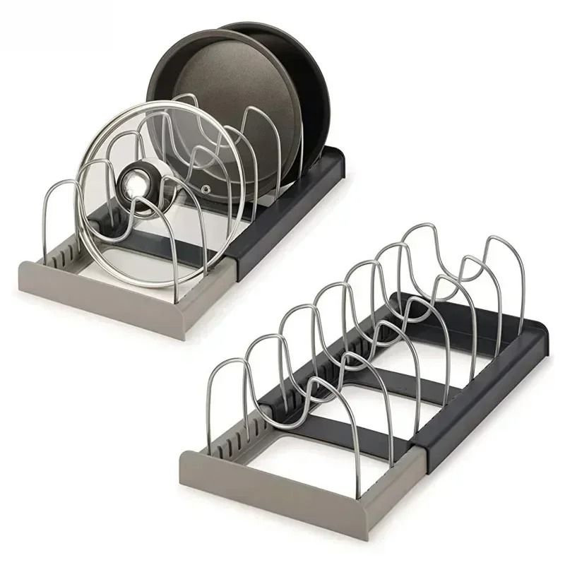 Expandable Pots and Pans Organizer Rack Adjustable Kitchen Cabinet Storage Holder