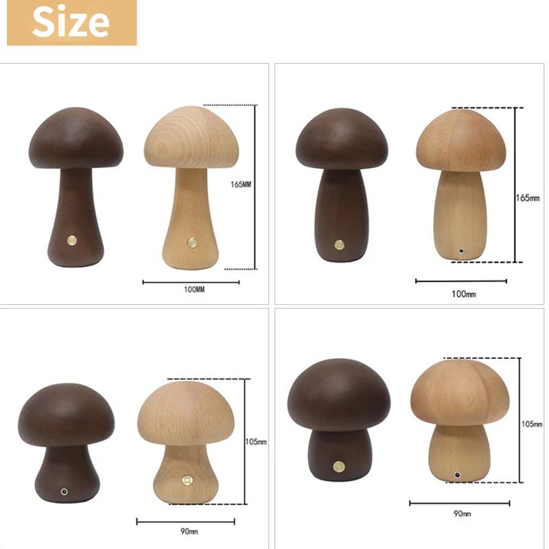 Wooden Mushroom Night Light Touch Control Dimmable Bedside Lamp