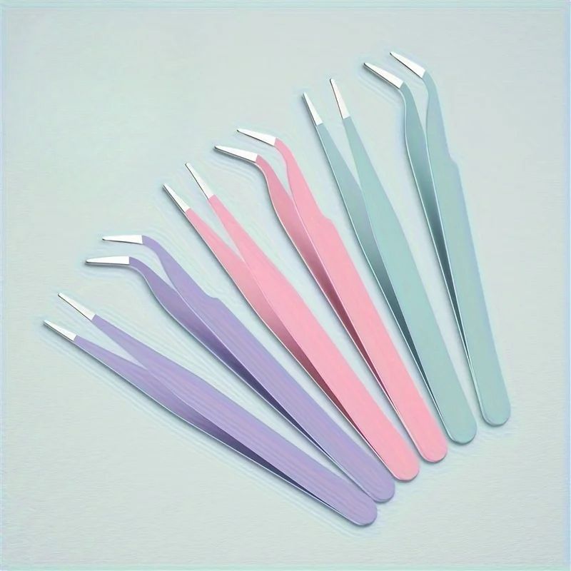 Colorful Stainless Steel Precision Tweezers, Straight & Curved Head Tweezers for Scrapbooking, Crafts