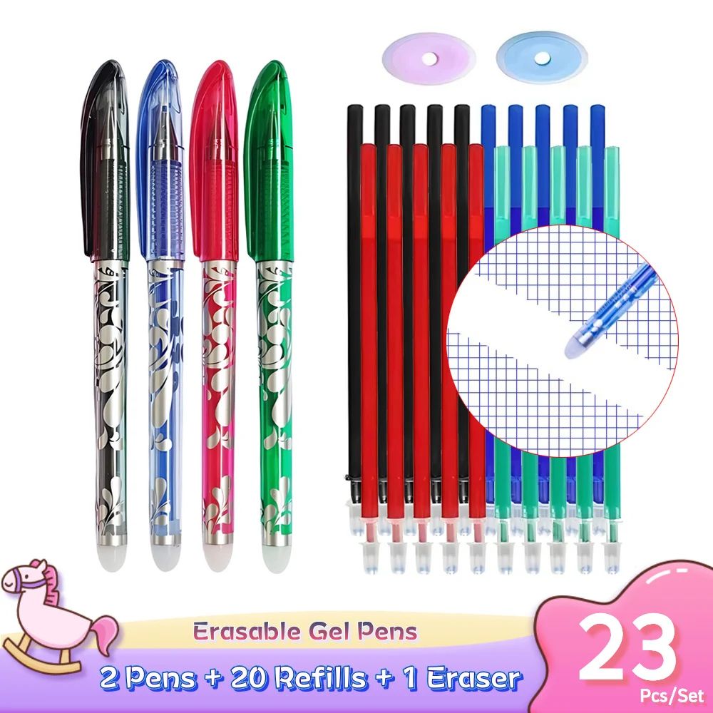 PrecisionWrite 0.5mm Erasable Gel Pens Set with 20 Refills & Eraser – Smooth Writing Refillable Stationery Kit