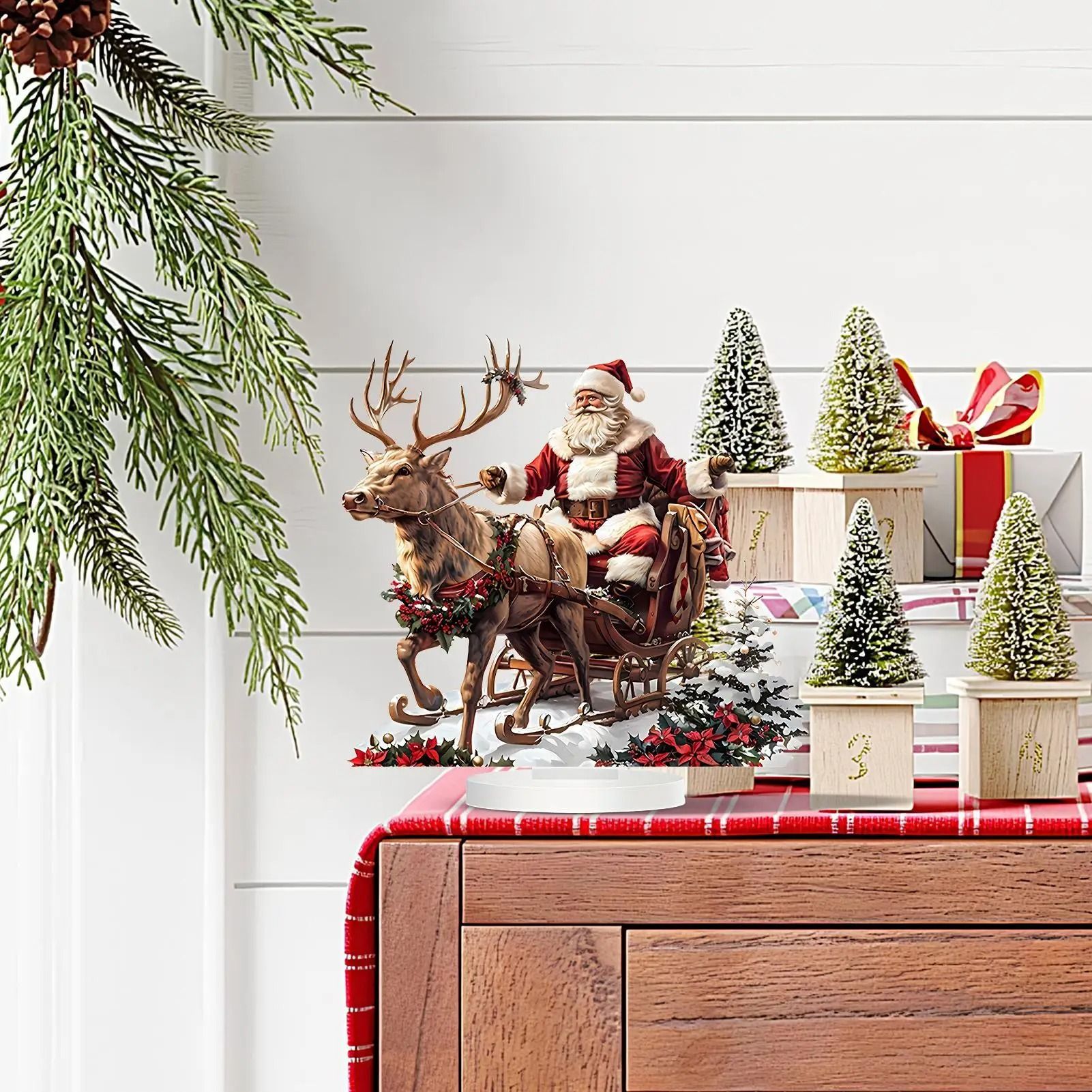 Santa Sleigh and Reindeer Christmas Figurine