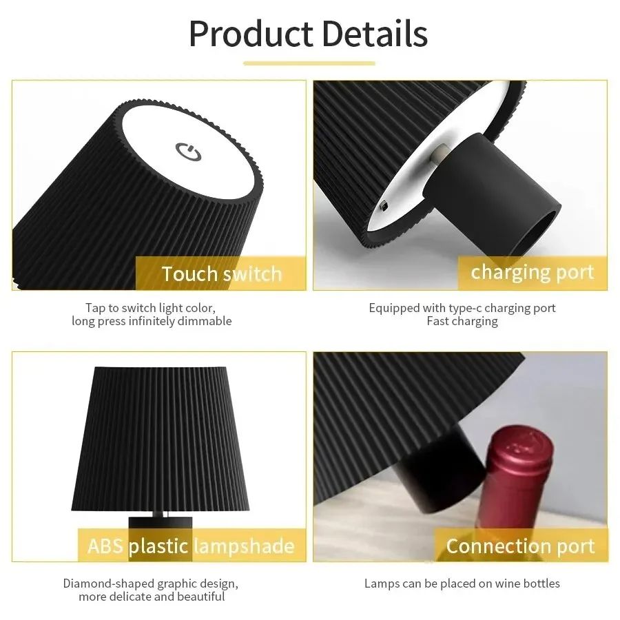 RGB Rechargeable LED Bottle Table Lamp – Touch Control Dimmable Wireless Wine Bottle Light